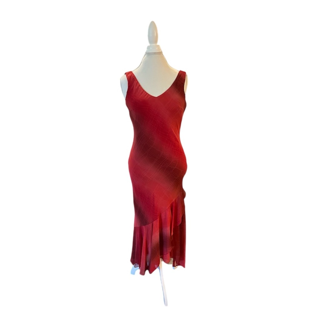 Red Asymmetrical High-Low V-Neck Cocktail Dress